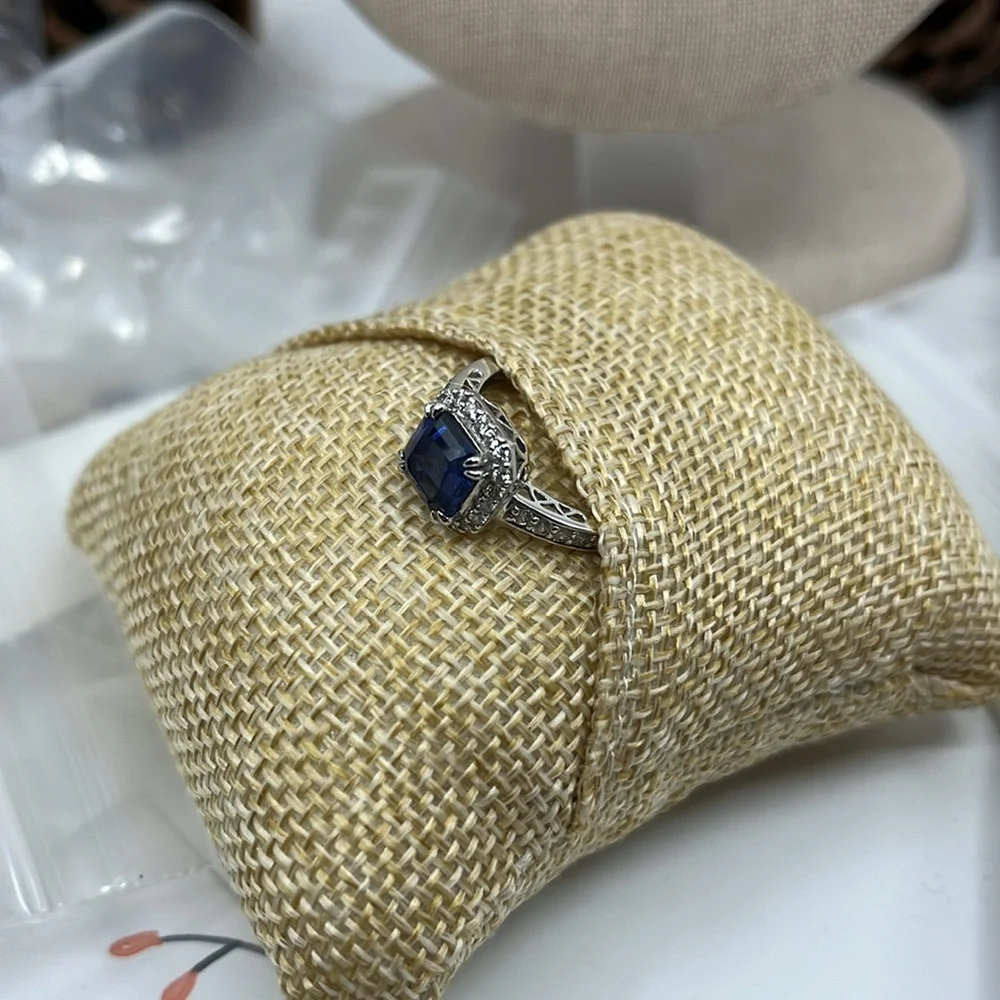 Sterling Silver 925 ๐ Blue Sapphire CZ Halo Ring - Size 7 - Picture 9 of 17